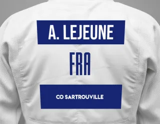 Judo GI with a backnumber showing the name Aymerick Lejeune from Co sartrouville