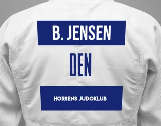 Judo GI with a backnumber showing the name Balder Jensen from Horsens Judoklub