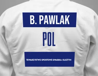 Judo GI with a backnumber showing the name Bart?omiej Pawlak from Towarzystwo Sportowe GWARDIA Olsztyn