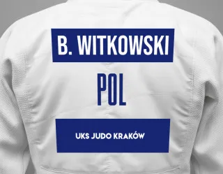 Judo GI with a backnumber showing the name Bartłomiej Witkowski from UKS Judo Kraków 