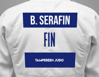 Judo GI with a backnumber showing the name Bartosz Serafin from Tampereen Judo