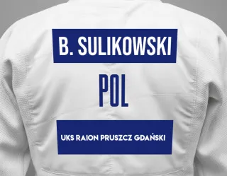 Judo GI with a backnumber showing the name Bartosz Sulikowski from UKS Raion Pruszcz Gdański