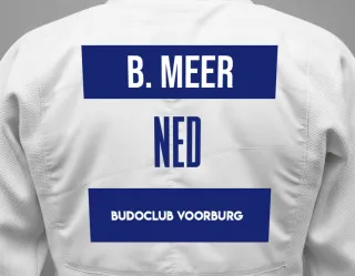 Judo GI with a backnumber showing the name Bas Van Der Meer from Budoclub Voorburg