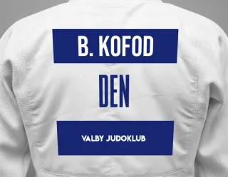 Judo GI with a backnumber showing the name Bastian Kofod from Valby Judoklub