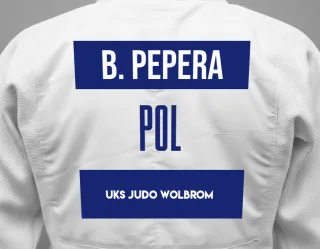 Judo GI with a backnumber showing the name Beata Pepera from UKS Judo Wolbrom