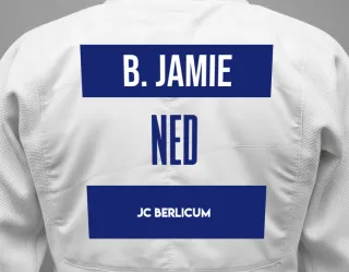 Judo GI with a backnumber showing the name Bekkers Jamie from JC Berlicum