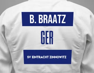 Judo GI with a backnumber showing the name Ben Braatz from SV Eintracht Zinnowitz