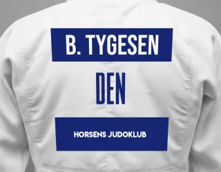Judo GI with a backnumber showing the name Benjamin Bryde Tygesen from Horsens Judoklub
