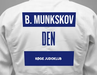 Judo GI with a backnumber showing the name Bertram Cessford Munkskov from Køge Judoklub