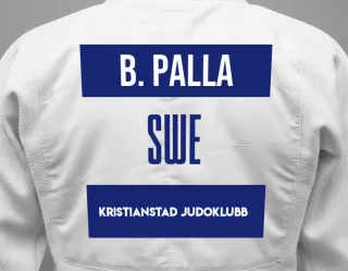 Judo GI with a backnumber showing the name Billie Palla from Kristianstad Judoklubb