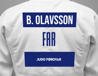 Judo GI with a backnumber showing the name Bjarni Kyrri Olavsson from Judo Føroyar