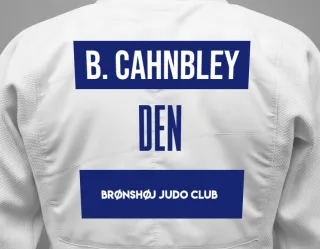 Judo GI with a backnumber showing the name Bjørn Cahnbley from Brønshøj Judo Club