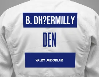 Judo GI with a backnumber showing the name Bjørn Steinbakken Dh?ermilly from Valby Judoklub