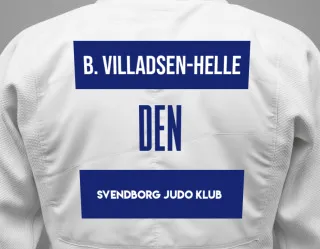 Judo GI with a backnumber showing the name Bjørn Villadsen-Helle from Svendborg Judo Klub
