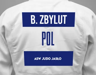 Judo GI with a backnumber showing the name Blanka Zbylut from ASW Judo Jasło
