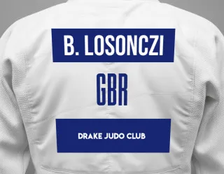 Judo GI with a backnumber showing the name Bogdan Losonczi from Drake Judo Club