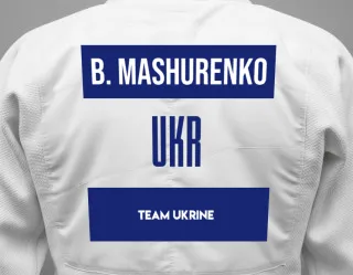 Judo GI with a backnumber showing the name Bohdan Mashurenko from Team Ukrine