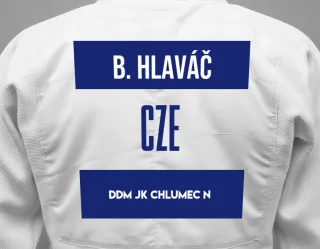 Judo GI with a backnumber showing the name Boris Hlaváč from DDM JK Chlumec n