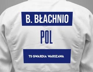 Judo GI with a backnumber showing the name Borys Błachnio from TS Gwardia Warszawa