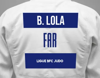 Judo GI with a backnumber showing the name Bos Lola from Ligue BFC Judo