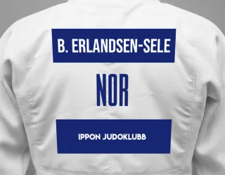 Judo GI with a backnumber showing the name Brink Erlandsen-Sele from Ippon Judoklubb