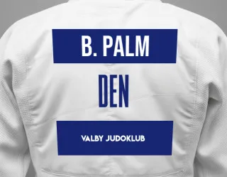 Judo GI with a backnumber showing the name Buster Flint Palm from Valby Judoklub