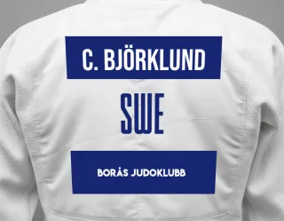 Judo GI with a backnumber showing the name Carl Björklund from Borås Judoklubb