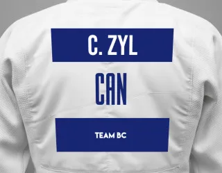 Judo GI with a backnumber showing the name Carla Van Zyl from Team BC