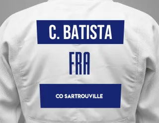 Judo GI with a backnumber showing the name Celia Batista from Co sartrouville