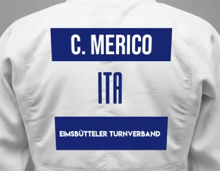 Judo GI with a backnumber showing the name Chiara Merico from Eimsbütteler Turnverband
