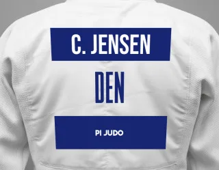Judo GI with a backnumber showing the name Christian B. Jensen from PI Judo