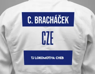 Judo GI with a backnumber showing the name Christian Bracháček from TJ Lokomotiva Cheb