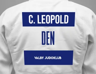 Judo GI with a backnumber showing the name Christian Leopold from Valby Judoklub