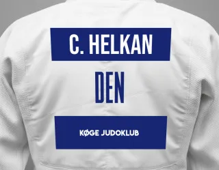 Judo GI with a backnumber showing the name Christian Schubert Helkan from Køge Judoklub