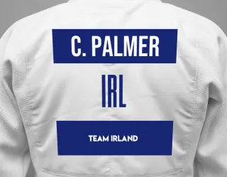Judo GI with a backnumber showing the name Christopher Palmer from Team Irland