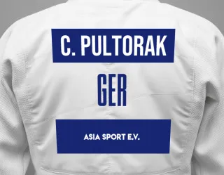 Judo GI with a backnumber showing the name Conner Pultorak from ASIA SPORT e.V.