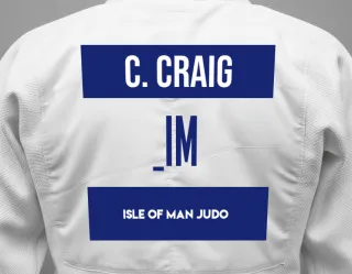 Judo GI with a backnumber showing the name Connor Craig from Isle of Man Judo