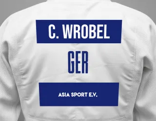 Judo GI with a backnumber showing the name Constantin  Wrobel from ASIA SPORT e.V.
