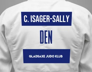 Judo GI with a backnumber showing the name Cornelius Maagaard Isager-Sally from Gladsaxe Judo Klub