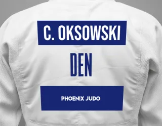 Judo GI with a backnumber showing the name Cornelius Oksowski from Phoenix Judo