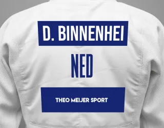 Judo GI with a backnumber showing the name D Binnenhei from Theo Meijer Sport