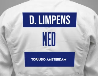 Judo GI with a backnumber showing the name Daan Limpens from TopJudo Amsterdam