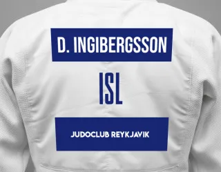 Judo GI with a backnumber showing the name Dagur Ingibergsson from Judoclub Reykjavik