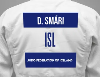 Judo GI with a backnumber showing the name Dagur Smári from Judo Federation Of Iceland