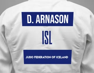Judo GI with a backnumber showing the name Daniel Arnason from Judo Federation Of Iceland