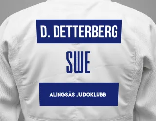 Judo GI with a backnumber showing the name Daniel Detterberg from Alingsås Judoklubb