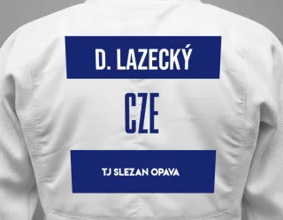Judo GI with a backnumber showing the name Daniel Lazecký from TJ Slezan Opava
