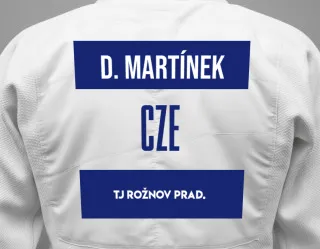Judo GI with a backnumber showing the name Daniel Martínek from TJ Rožnov pRad.