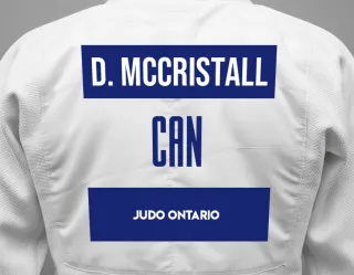 Judo GI with a backnumber showing the name Daniel Mccristall from Judo Ontario