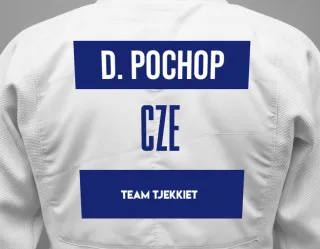 Judo GI with a backnumber showing the name Daniel Pochop from Team Tjekkiet